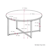 CorLiving Ayla Grey Marbled Indoor Coffee Table with Engineered Wood Top and Black Iron Legs