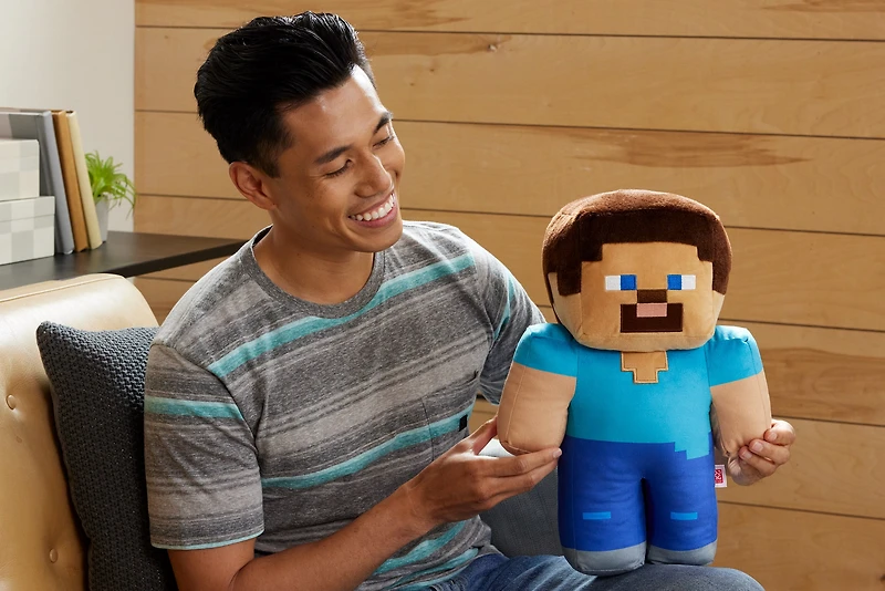 Minecraft Steve 16-in Scale Jumbo Plush Figure, Pixelated Design