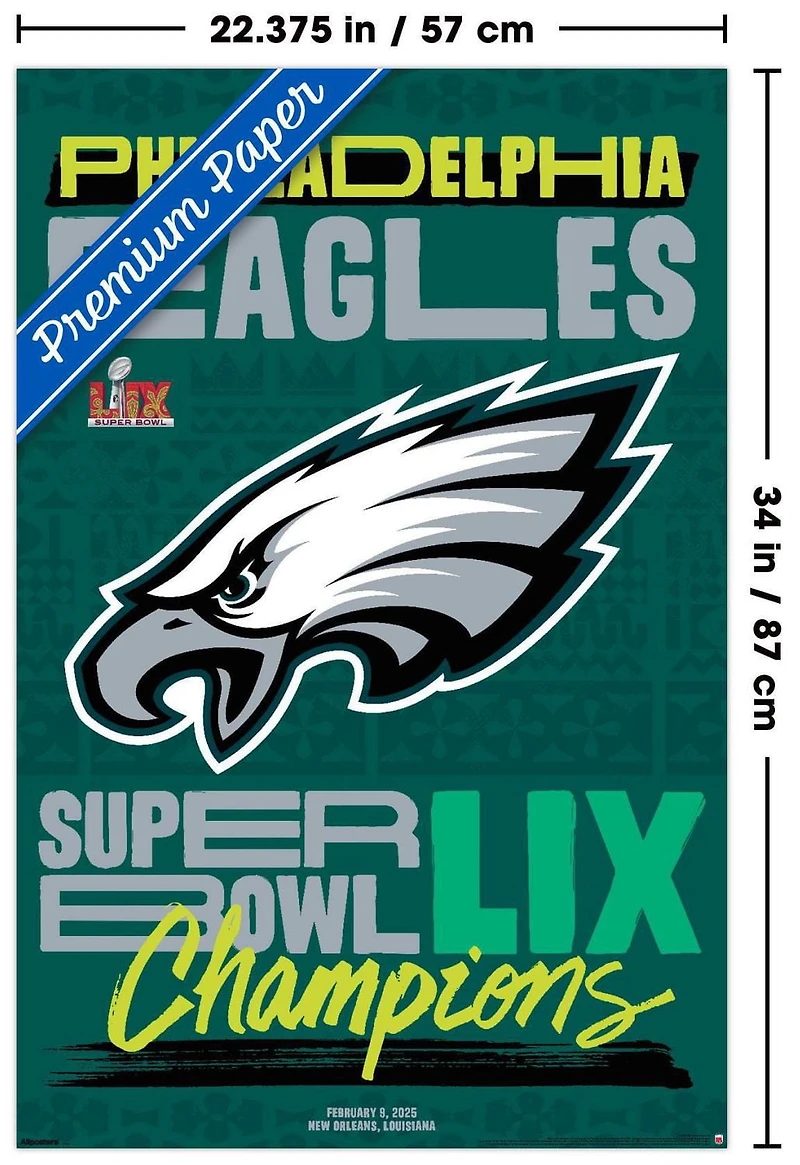 NFL Philadelphia Eagles - Super Bowl LIX Team Logo Wall Poster, 22.375" x 34" Framed