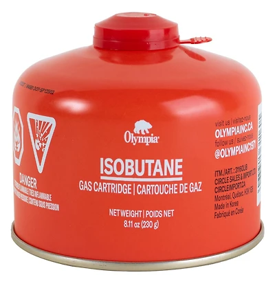 Olympia Isobutane Propane Fuel Canister. Easy use for camping. 230G Tin Can. Item Size: 10x10x8.9cm, Olympia 230G Isobutane