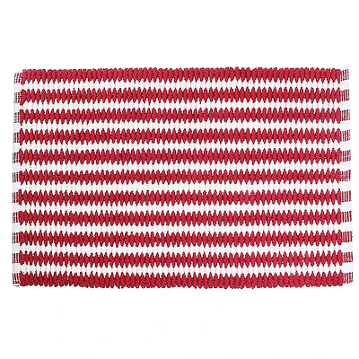 HANDWOVEN CROSS WEAVE BATH MAT (RED/WHITE) (20 x 32)