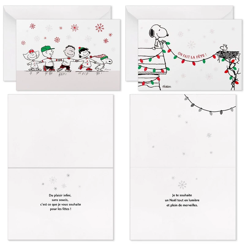 Boîte de cartes en français de Noël, Connections from Hallmark, la bande Peanuts, paquet de 36 cartes