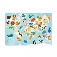 Janod - Puzzle Magnétique du Monde Minikids - 40 Aimants en Bois FSC - 1 Poster - Aimants Animaux - 24 Mois