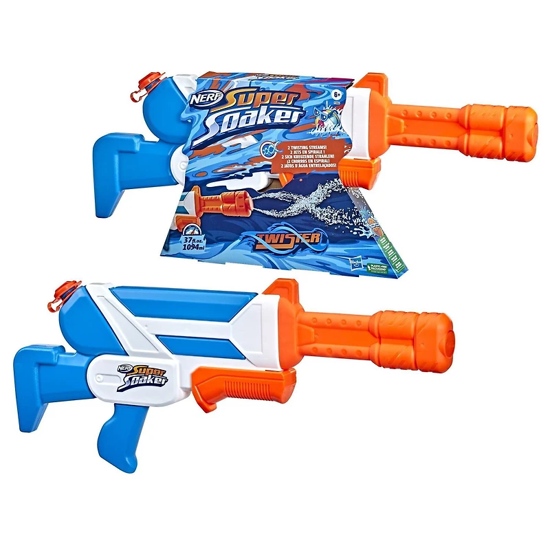 Nerf Super Soaker, blaster à eau Twister, tire 2 jets d'eau torsadés, mécanisme à pompe, jeu d'eau d'extérieur pour enfants, ados et adultes