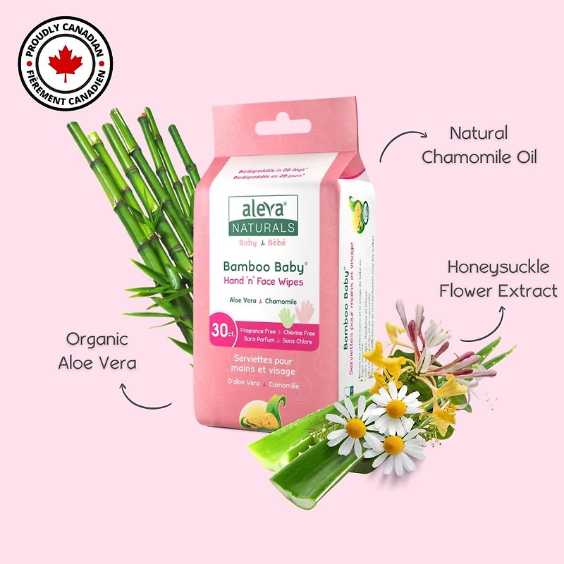 Aleva Naturals Bamboo Baby Serviettes pour Mains et Visage  - 90ct (30 Serviettes x 3)