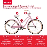 Huffy 26” Good Vibrations Cruiser Bike, Fits Riders 5’0”+, Pink, Adult, Women’s