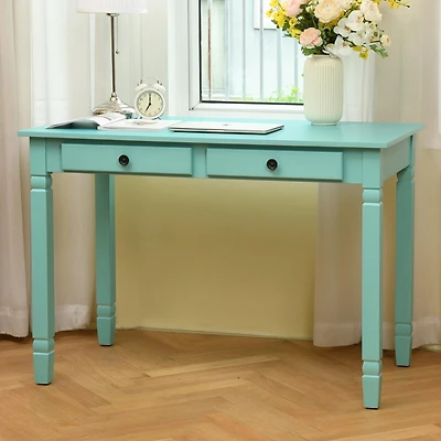 Homylin Home Office Desk with 2 Drawers, 43" Writing Computer Desk for Bedroom, Modern Green Makeup Vanity Table Desk, Study Table Writing Desk, Computer Work Station, Green