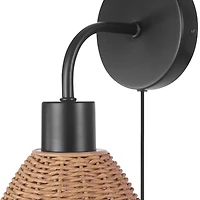 Briar 1-Light Matte Black Plug-In or Hardwire Wall Sconce with Rattan Shade, 91004447