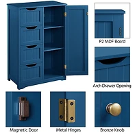 Fullfurnique Modern Wooden Freestanding Bathroom Floor Cabinet with 4 Drawers & Cupboard, Navy Blue