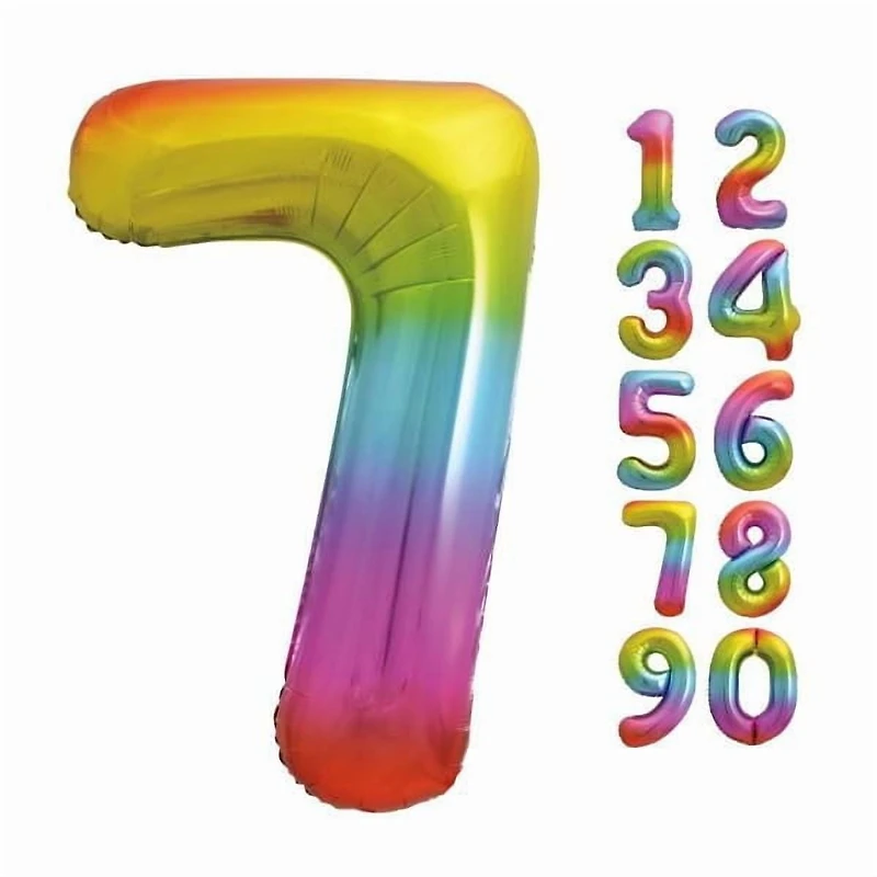 Ballon en aluminium arc-en-ciel, numéro 7 en forme de, 34" Réutilisable, qualité hélium