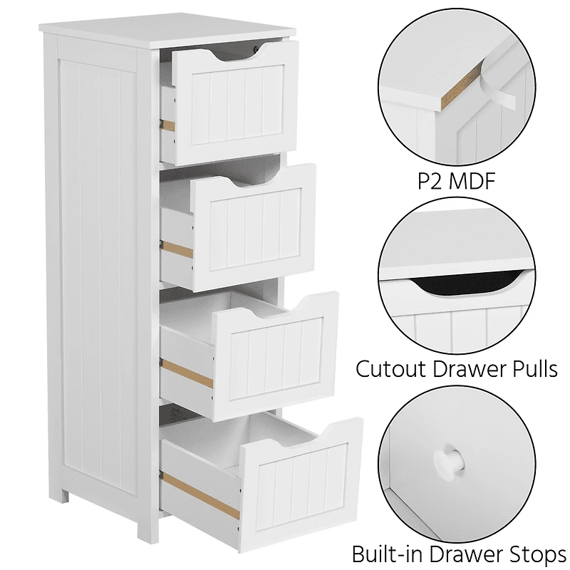 FullFurnique Wooden Freestanding Bathroom Floor Cabinet with 4 Drawers, White