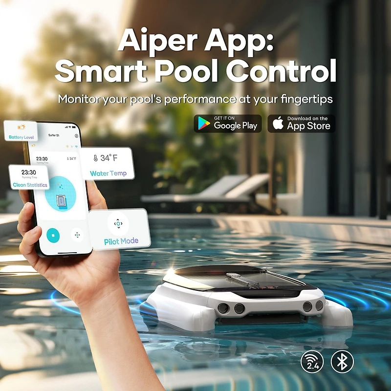 Aiper Surfer M1 Solar Powered Automatic Robotic Pool Skimmer Cleaner, Lasts 12 Hours, App Control, Ultrasonic Detection