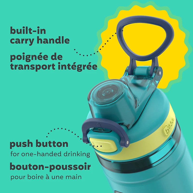 Bouteille d’eau pour enfants Flo bubba, 473 ml, large ouverture, manchon en silicone, couvercle à bouton-poussoir
