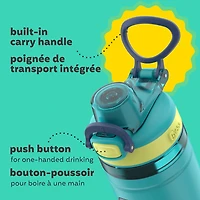 Bouteille d’eau pour enfants Flo bubba, 473 ml, large ouverture, manchon en silicone, couvercle à bouton-poussoir