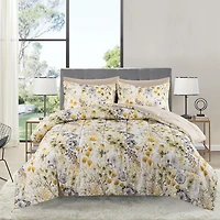Literie Marina Décoration ultra douce et luxueuse en duvet d'oie, alternative au duvet d'oie, richement imprimée, avec draps et motif floral d'hortensia moderne