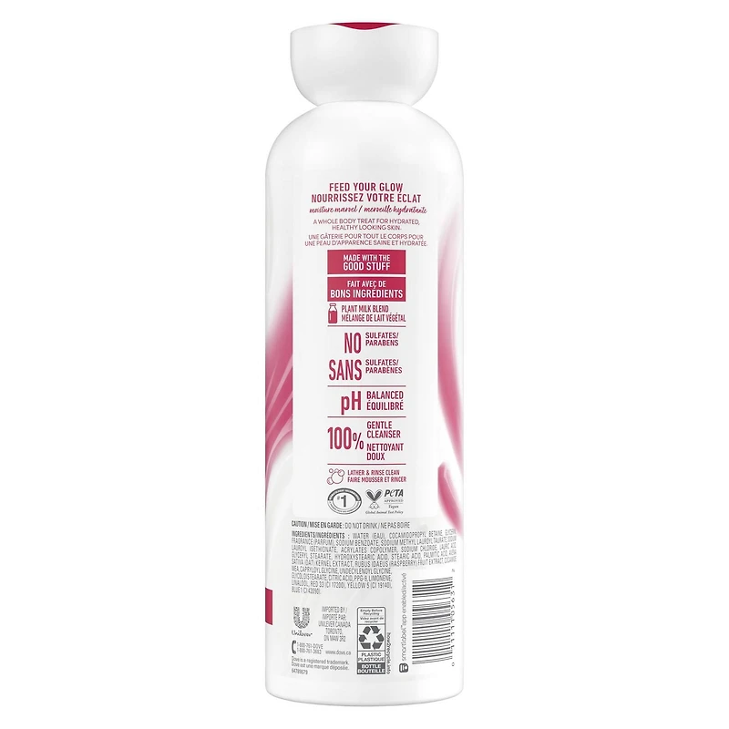 DDove Lait Végétal Gel Douche Nettoyant pour une Peau Hydratée, Lait d'Avoine & Brûlée aux Baies, sans Nettoyants au Sulfate ni Parabènes, pH équilibré