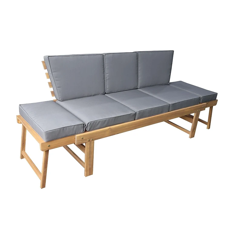 Deko Living Banc de patio/chaise longue d'extérieur en bois d'acacia avec table centrale rabattable et panneaux latéraux