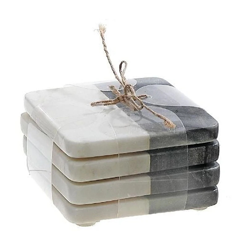 2 Tone 4Pc Marble Square Coaster 4X4" Black & White
