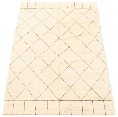 ECARPETGALLERY 5'0" x 8'0" Moroccan Tangier Hand-knotted Area Rug for Living Room, Dining Room and Bedroom in Ivory