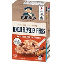 Quaker Gruau instantané Teneur élevée en fibres Raisins secs et épices 344 g.