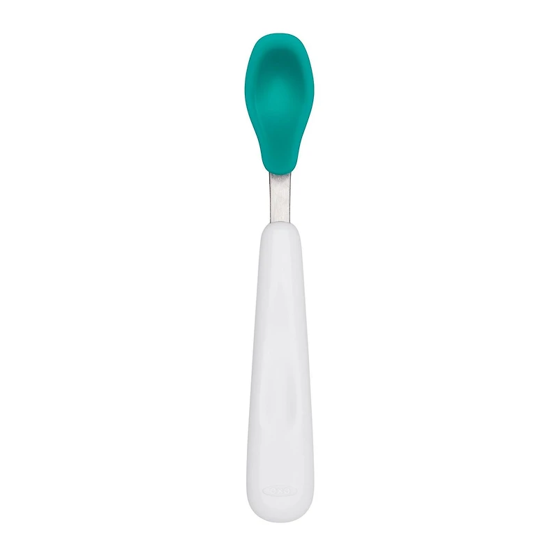 OXO Tot - Cuillère de Voyage avec Étui - Bord en Silicone Souple sur la Cuillère - Ustensiles pour Nourrir Bébé/Tout-Petit - Turquoise