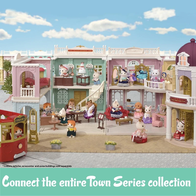Town Series Delicious Restaurant Calico Critters, Ensemble de jeu de maison de poupée tendance avec meubles et accessoires