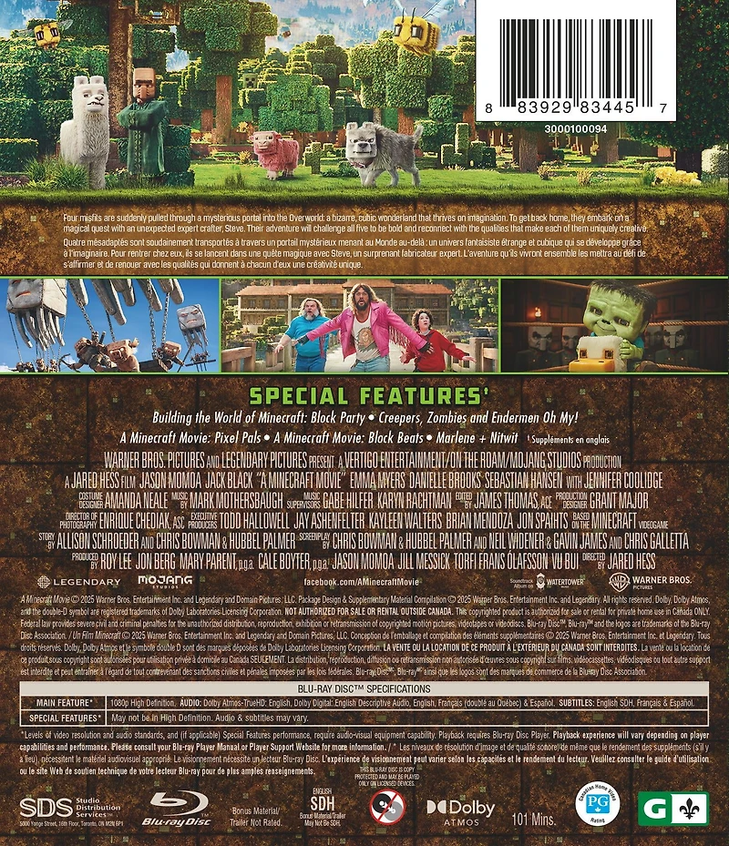 A Minecraft Movie (Blu-ray), en vedette Jack Black and Jason Momoa [2025] A Minecraft Movie (Blu-ray) [2025]F