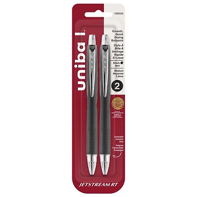 Stylos à bille uni® Jetstream RT, pointe moyenne (1,0 mm), noir, paquet de 2 Stylo à bille Jetstream RT