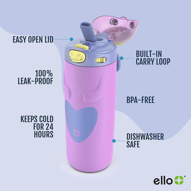 Ello Ellies 14 oz Stainless Steel Water Bottle, Unicorn