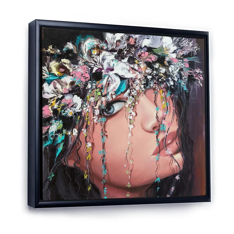 Designart Portrait Of A Young Lady With Flowers II FLOAT FRAME WALL ART