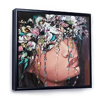 Designart Portrait Of A Young Lady With Flowers II FLOAT FRAME WALL ART
