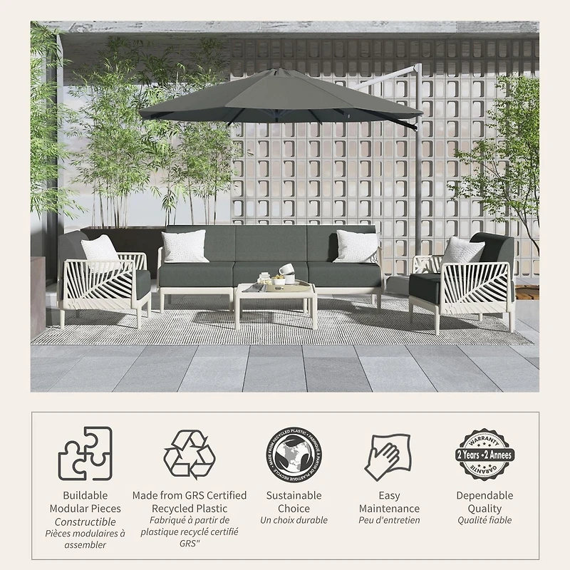 Chaise modulaire sans accoudoirs Leaf de la Collection Plus de Patioflare, gris