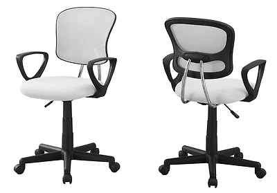 Monarch Specialties Chaise De Bureau, Hauteur Ajustable, Pivotant, Ergonomique, Appuis-bras, Bureau, Travail, Juvénile, Métal, Engrener, Blanc, Noir, Contemporain, Moderne