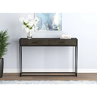 Safdie & Co. Table Console Bois Gris, 2 Tirroir Avec Base En Metal Noir