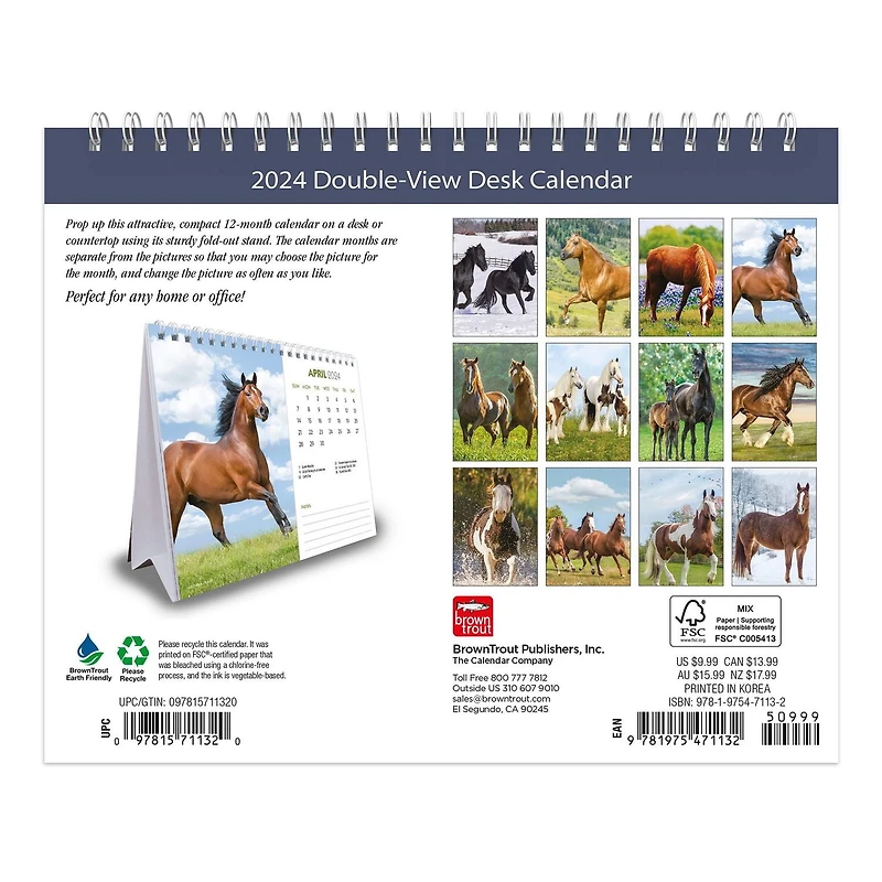 BrownTrout Horse Lovers 2024 7.5x6 Inch Double-View Easel Calendar, 9781975471132