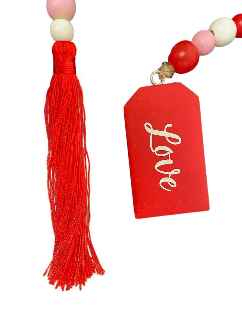 Way to Celebrate Wooden Beaded Garland Love, Red