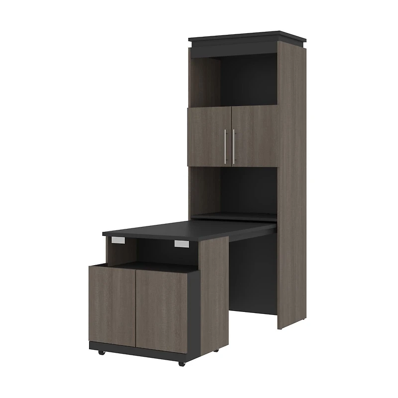 Bestar Orion 30W Shelving Unit w/ Fold-Out Desk in bark gray & graphite