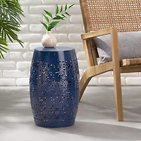 Homy Casa Lace-Cut Barrel-Shaped Metal Nightstand for Bedroom or Living Room Decor