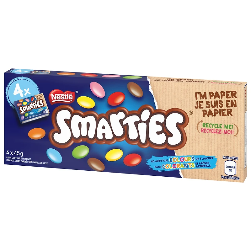 Chocolat au lait et coquille de sucre NESTLÉ SMARTIES, 4 x 45 g 180 g