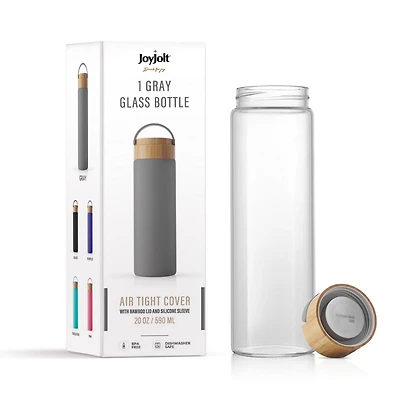 Bouteille d’Eau en Verre avec Sangle de Transport et Manchon en Silicone Antidérapant - 20 oz - Gris