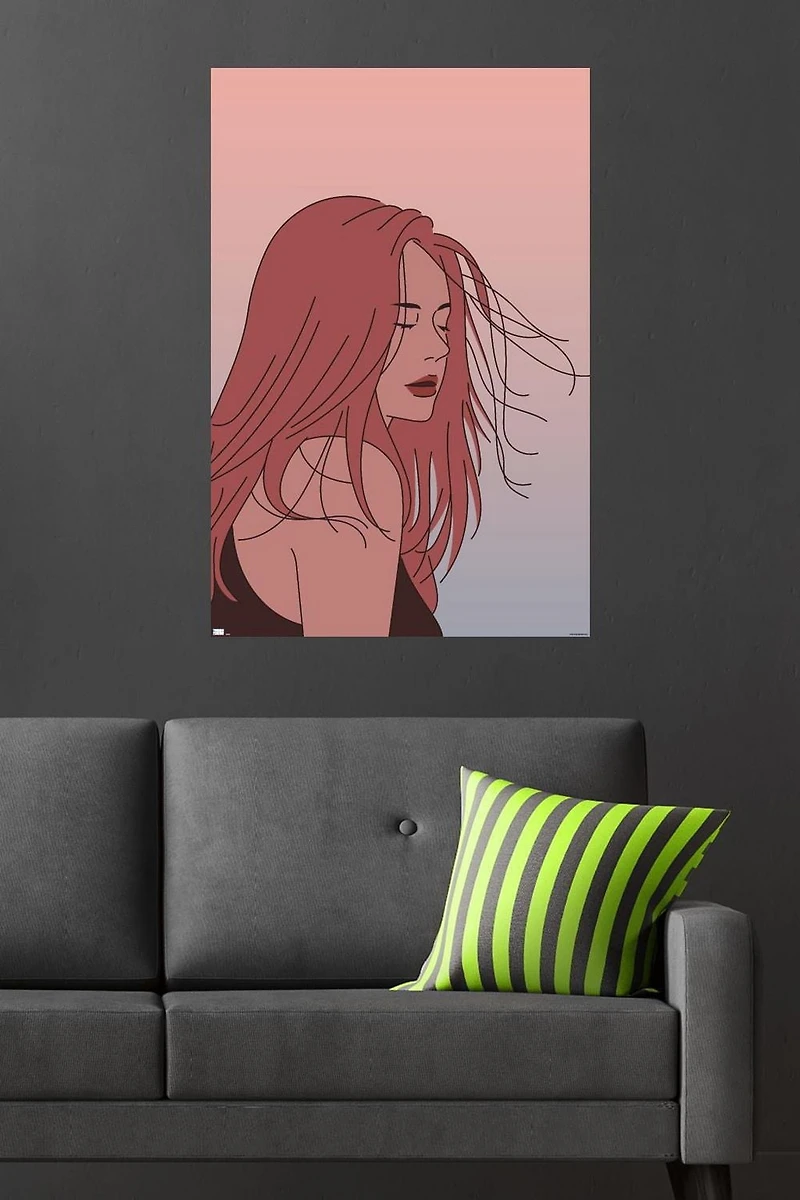 Femme dessinée à la main avec les cheveux au vent