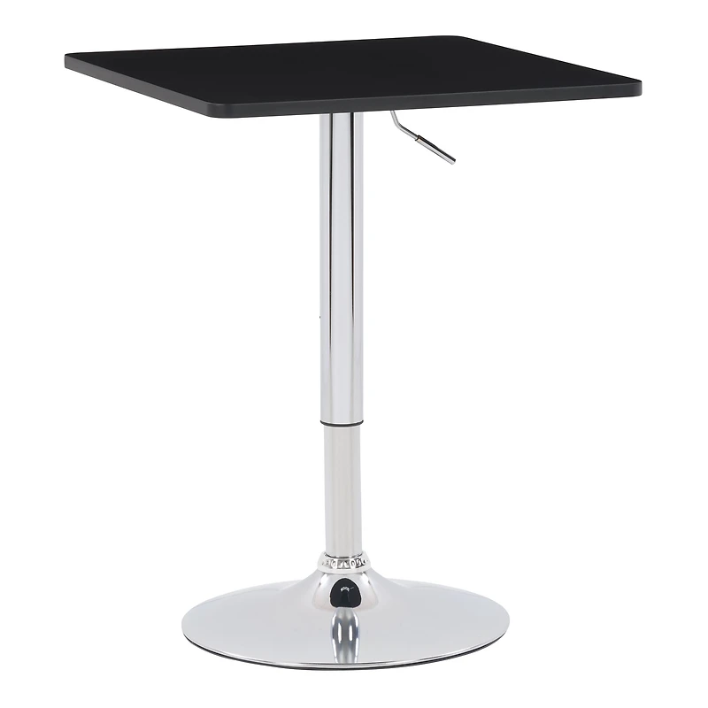 CorLiving Maya Square Engineered Wood Top Adjustable Height Swivel Bar Table with Metal Pedestal Base, Chrome/Black