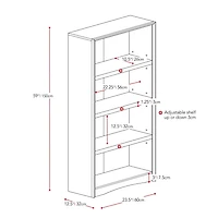 CorLiving Quadra Engineered Wood 4-Tier Adult Bookcase with 3 Adjustable Shelves