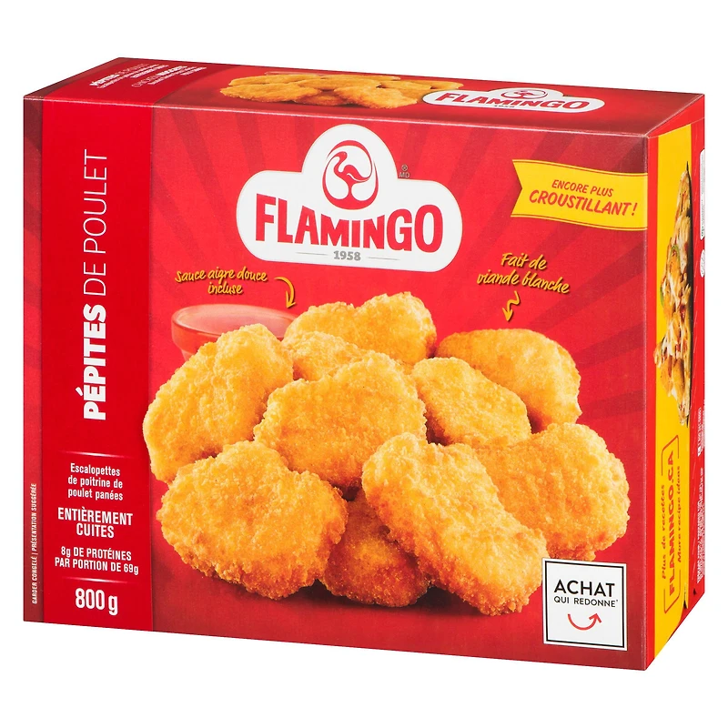 Flamingo breaded Chicken nuggets, fully cooked with sweet & sour sauce