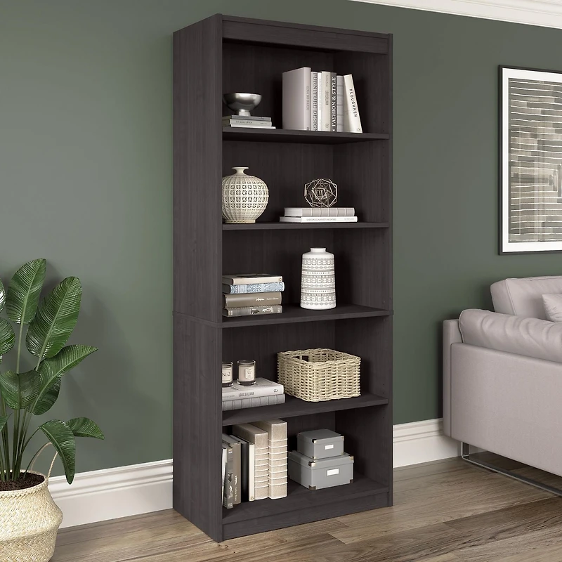 Bestar Universel 30W Standard 5 Shelf Bookcase in charcoal maple
