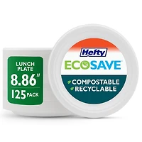Hefty EcoSave® Assiettes à Lunch en Carton Assiette jetable compostable 8,86 po, 125 unités
