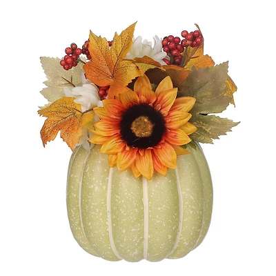 GREEN PUMPKIN WITH SUNFLOWER, Harvest Floral Pumpkin Decoration