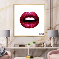 Designart Sexy Red Woman Lips FLOAT FRAME WALL ART