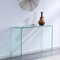 Heavenly Collection Console in Clear, Clear Glass Console, Un-tempered Glass Console, Bent Glass Console, Waterfall Console, Glass Console Table