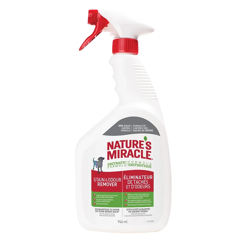 Nature's Miracle Éliminateur de taches et d'odeurs, vaporisateur 946mL Formule enzymatique efficace